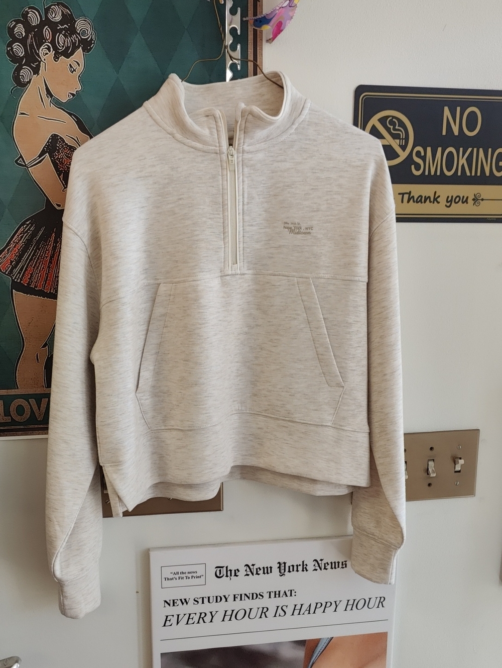 Zara Cream Half-Zip Pullover Sweatshirt